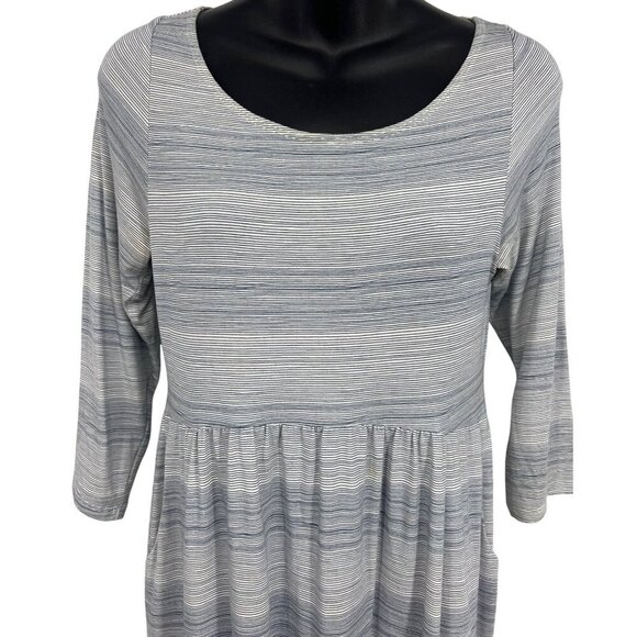 Fighting Eel Dress Size Medium M Women Gray Stripe 3/4 Sleeve A-Line Rayon VGUC - Picture 2 of 10